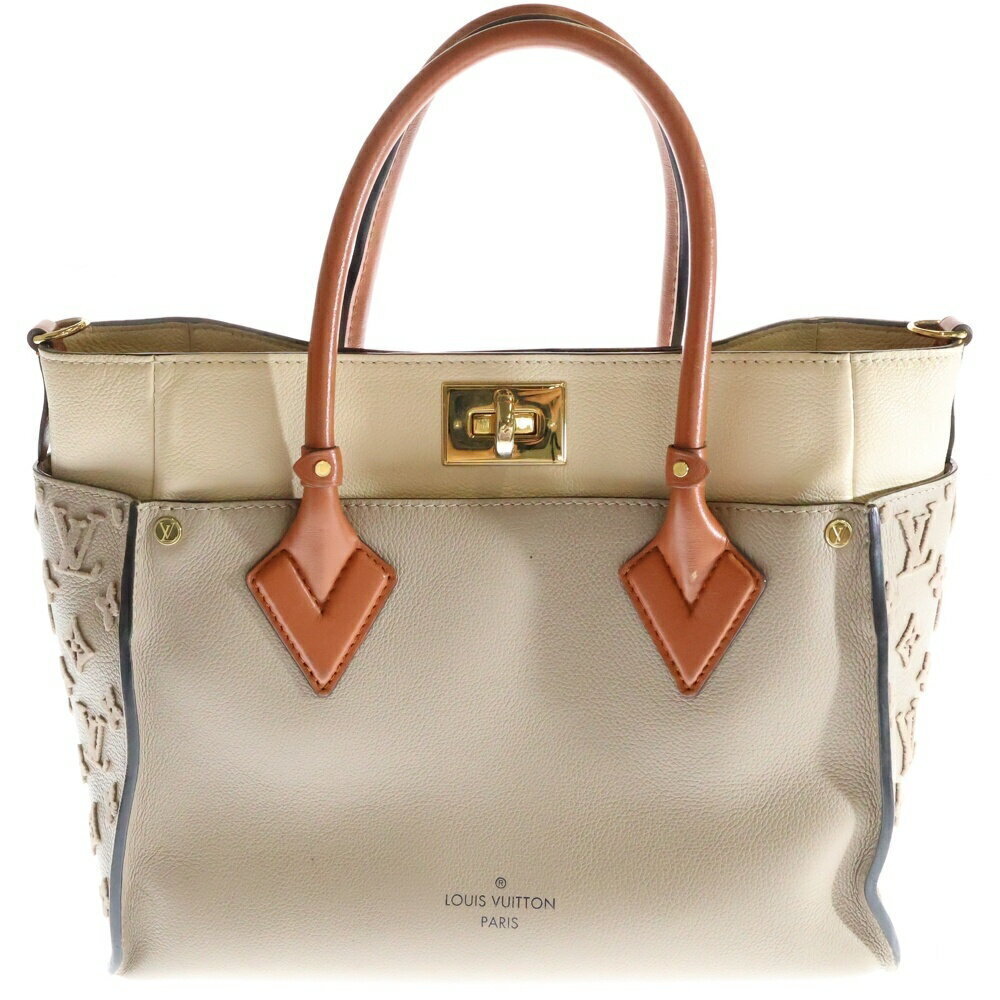LOUIS VUITTON Monogram On My Side Leather Handbag Shoulder Bag Beige Brown